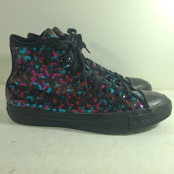 Converse Black Blue Cherry Red Sequin high-top sneaker Women sz 10 Chuck Taylor - Picture 3 of 16